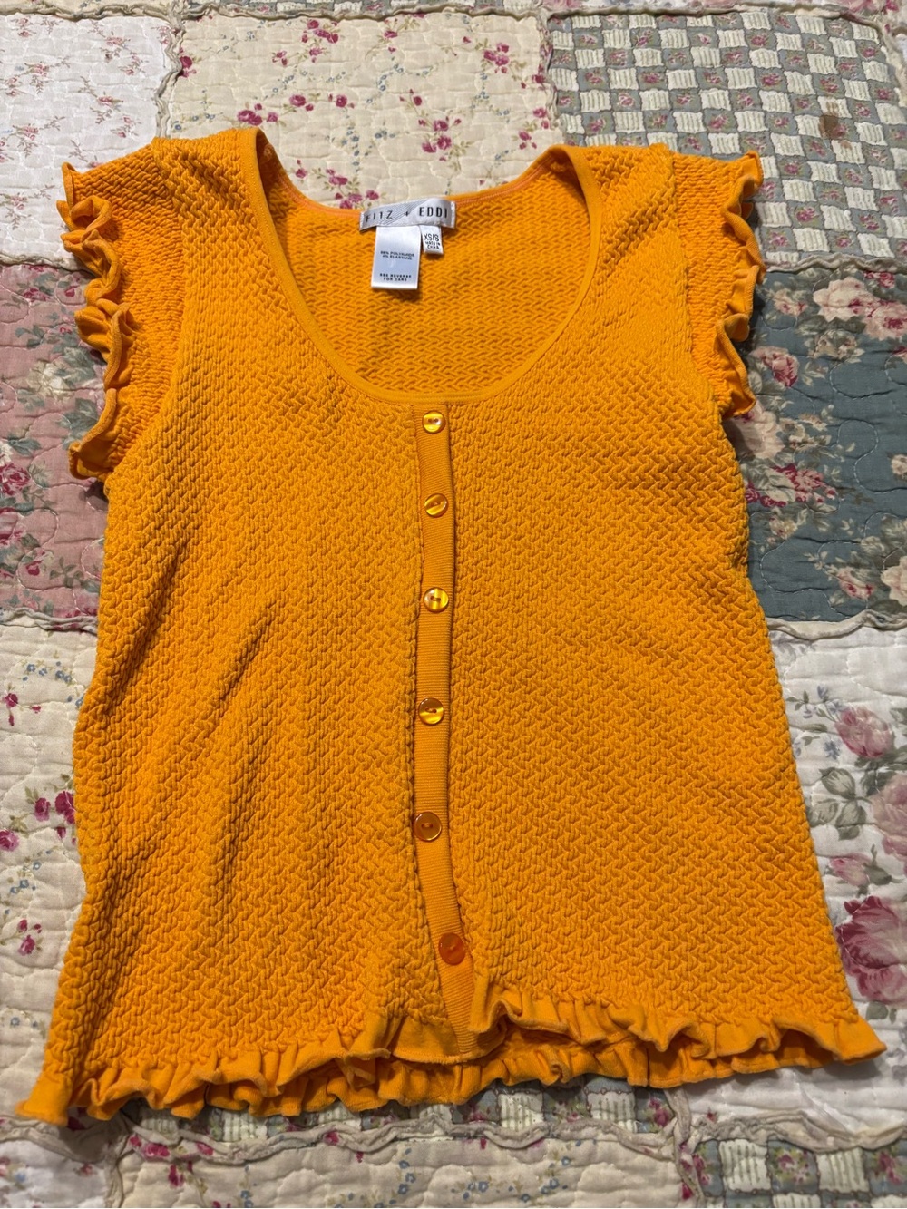 Golden Orange Ruffle Button-Front Knit Top XS